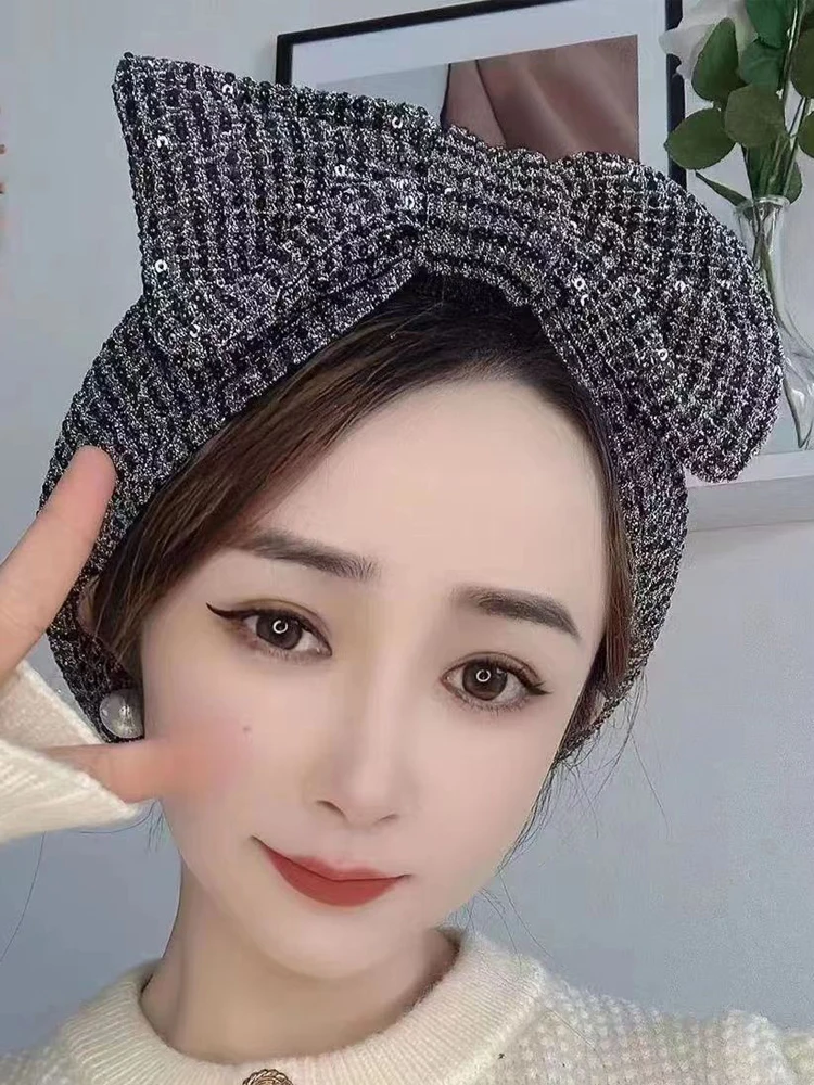 Zilvergrijs Zwart Tulband Strik Mutsen Indiase Hoed Shimmer Pailletten Hoofddoek Vrouwen Moslim Hijab Hoofddoek Haaruitval Chemo Cap