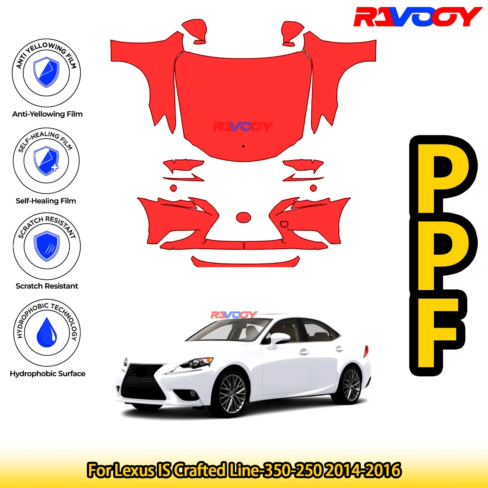 

For Lexus IS Crafted Line-350-250 2014-2016 Glossy Matte Black Precut front PPF Kit Paint Protection Film