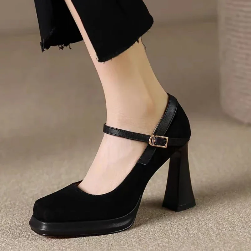 

New Sexy Square Female Mary Jane Shoes 2025 Leisure Party Shallow Ladies High Heels Outdoor Comfortable Non-slip Ladies Sandals