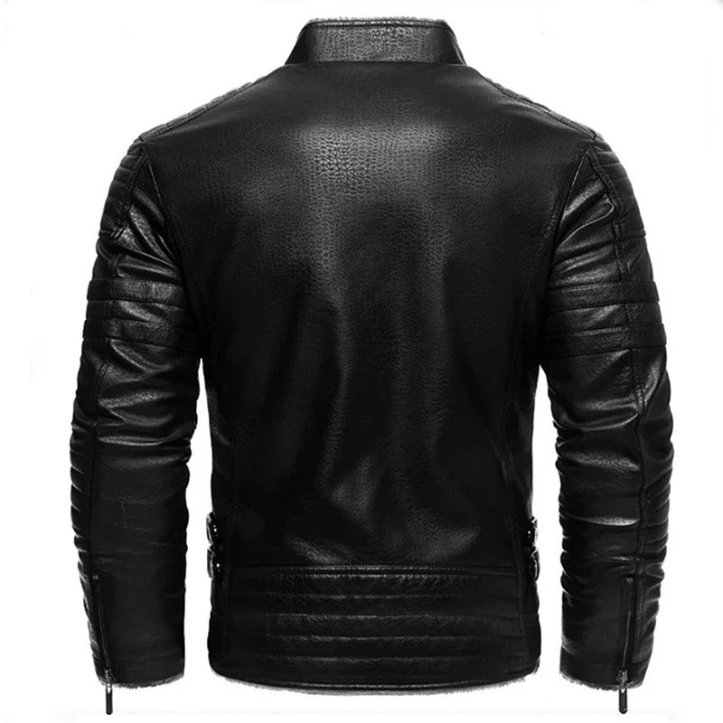 

Winter Thicken Fleece Men's Leather Jacket Vintage Stand Collar Solid Motorcycles PU Coat Male Warm Windproof Jackets Outerwear