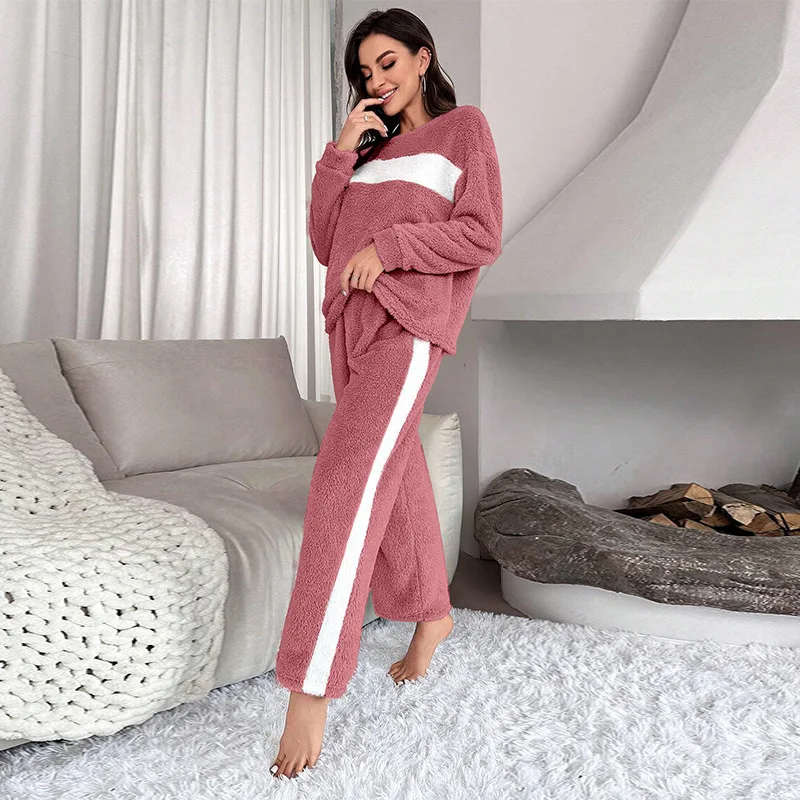 5XL Plus Size Thickened Winter Warm Pjs Set Women Flannel Sleepwear Coral Velvet Pajamas Padded Two Pieces Sets Home Clothes