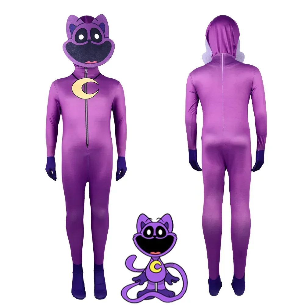 Uśmiechnięte zwierzęta kostiumy Cosplay Aminal Purple Catnap słoń niedźwiedź body kombinezon maska chłopcy dziewczęta popularne zestawy na Halloween