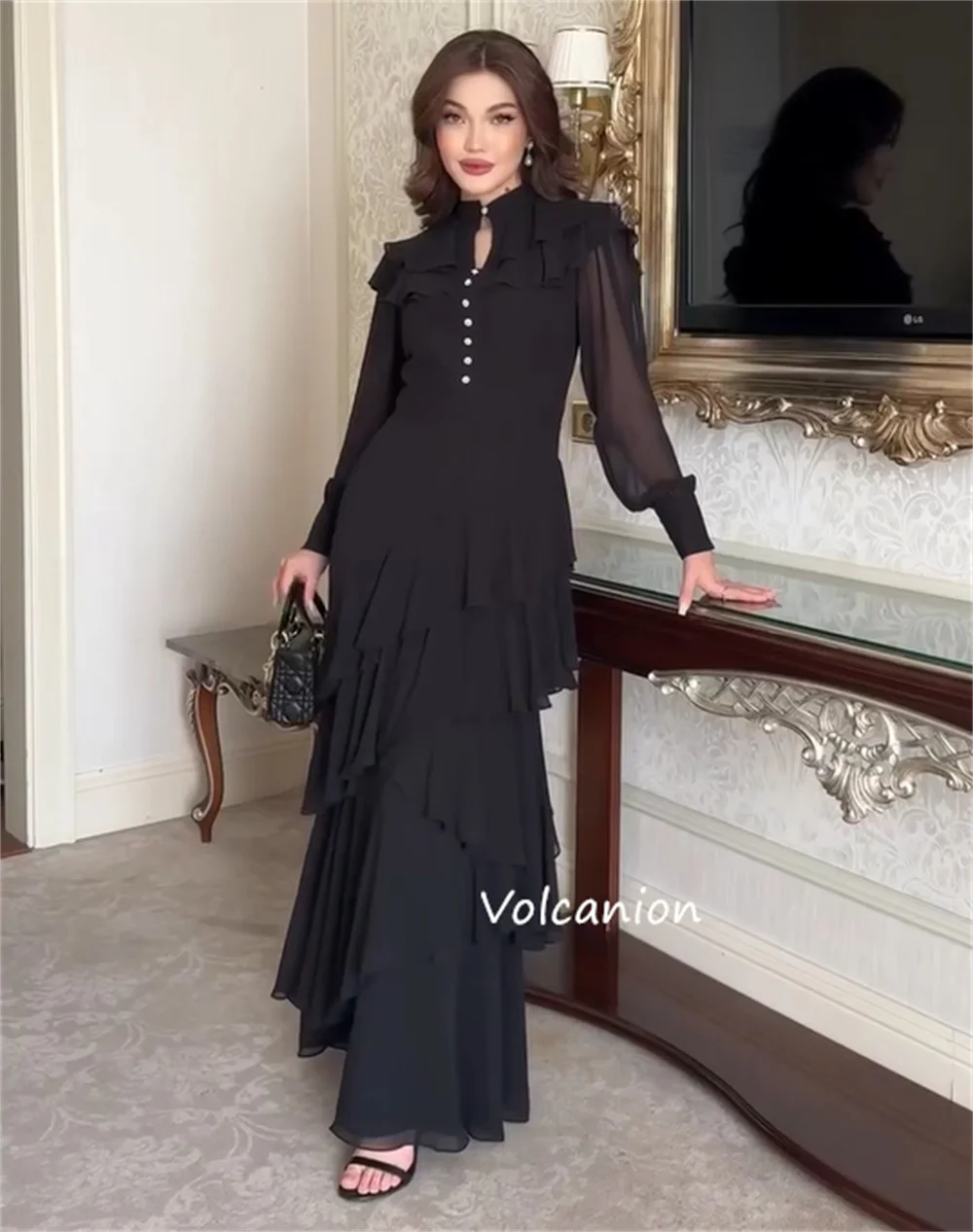 Customized Pastrol Chiffon Pleat Straight O-Neck Long Dresses Bespoke Occasion Quinceanera High Quality Simple