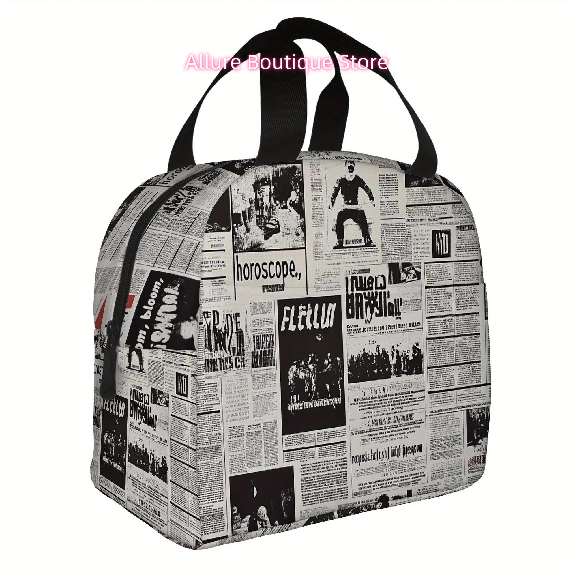 1pc a Printed Thermal Bag Featuring a Collage of Newspaper Clippings. This Insulated Bag Is Not Intended for Food Contact And Is