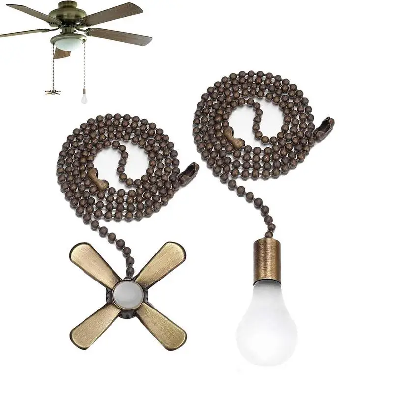 2pcs Ceiling Fan Pull Chain Beaded Ball Extension Chains With Light Bulb Fan Pulls Set With Connector Ceiling Light Supplies