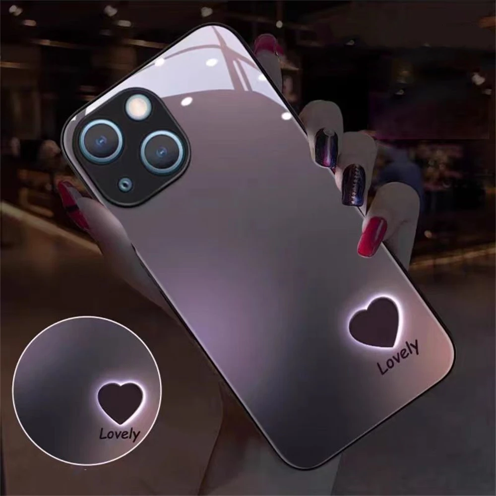 

Shadow Love Heart Sound Control LED Flash Cases Luminous Glass Cover For Samsung S26 S25 S24 S23 S22 S21 S20 FE Plus Ultra