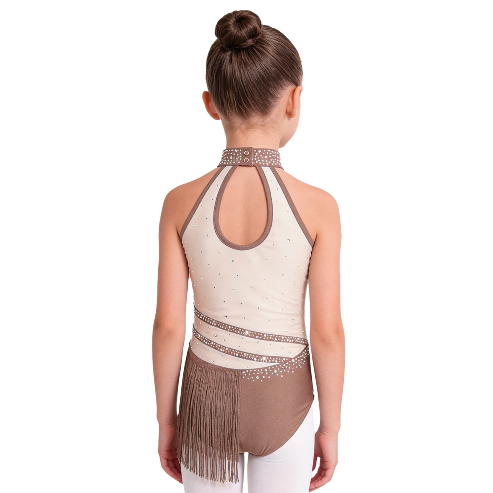 Kids Girls Ruched Mesh Rhinestone Gymnastics Ballet Jersey Skirted Leotards Artistic Figure Skating Dress Lyrical Dance Wear - view 5