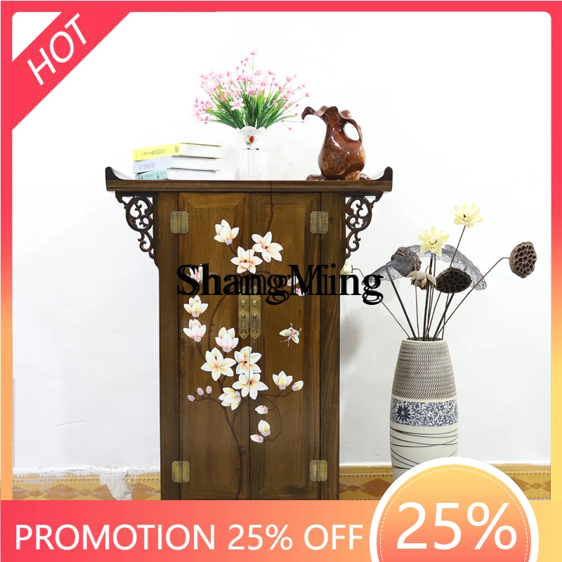 

ZYY Chinese solid wood strip case incense camphor wood painted decorative meal side foyer cabinet incense case