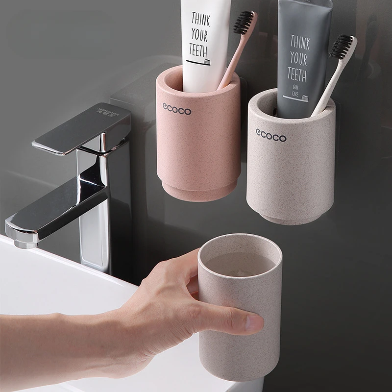 

Wall-Mounted Gargle Cup for Bathroom, Punch-Free, Magnetic Suction, Washing Cup, Toothpaste Toothbrush Storage Rack, Wheat Straw