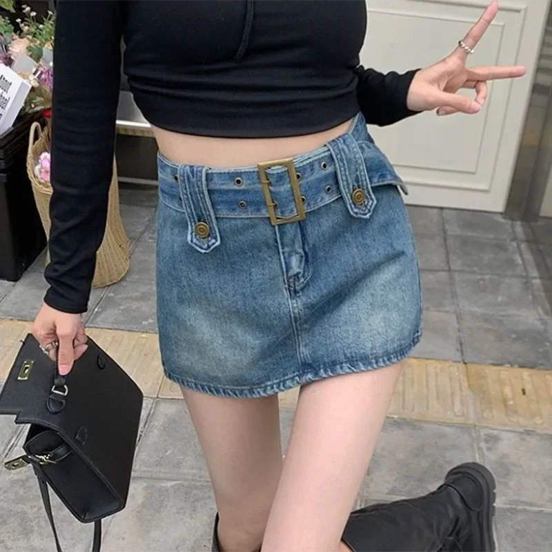 Minifaldas vaqueras rosas de verano para mujer, falda coreana de cintura alta antideslumbrante, falda ajustada adelgazante que combina con todo