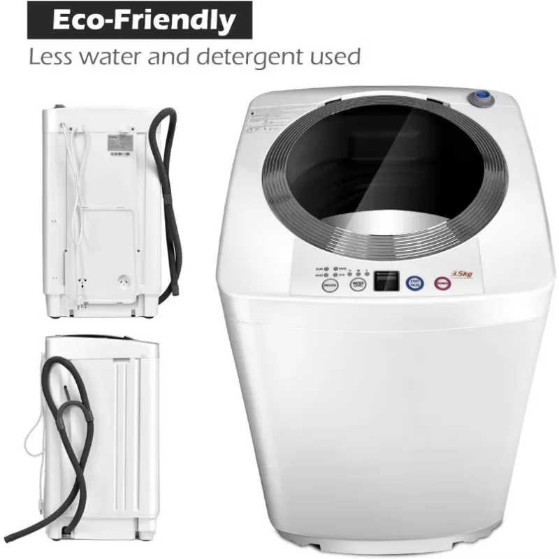 Portable Washing Machine, Full Automatic Washer and Dryer Combo, with Built-in Pump Drain 8 LBS Capacity