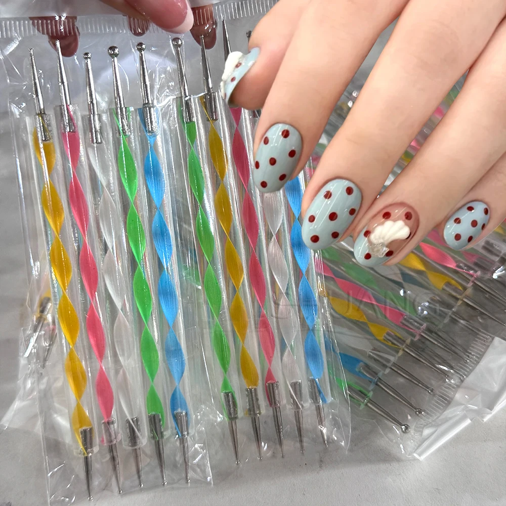 5 ピース/セットねじ山ハンドルネイルアート点在ペン水玉効果かわいいネイル描画絵画ラインストーンピッカーマニキュアツール