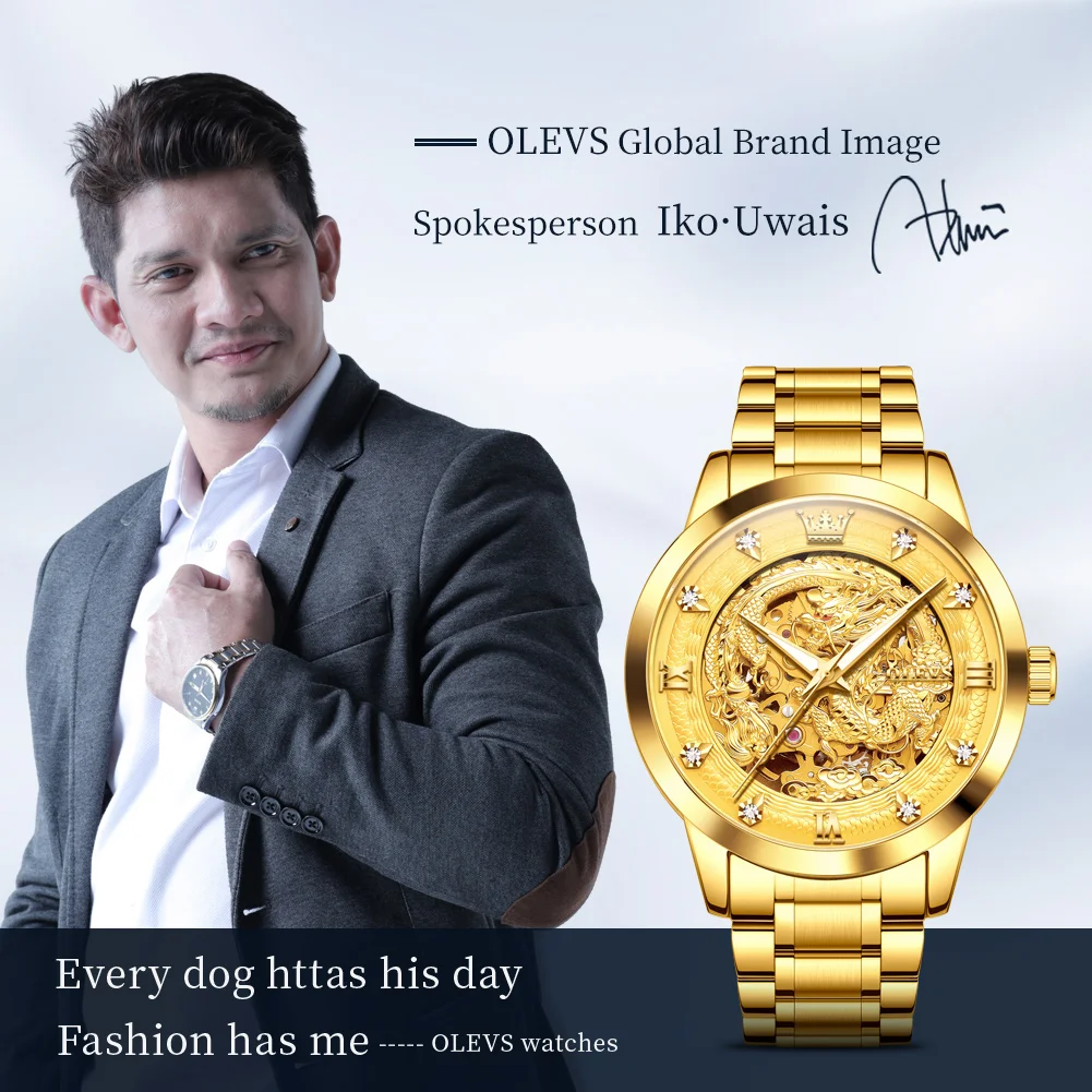 OLEVS 7027 Watches For Men Top Brand Fashion Original  for Man  Zircon Scale China Loong Dragon Dial Waterproof Luminous Date