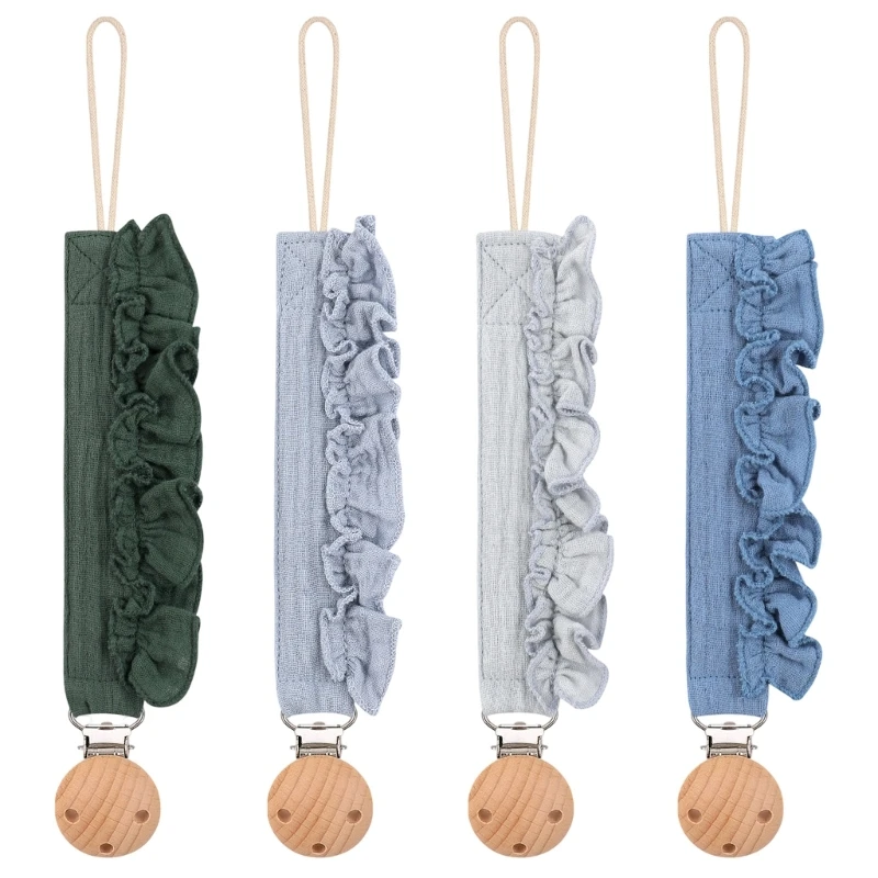 4 Piece Nursing Pacifier Chain For Infants Breathable Fabric Secure Fastener Ornamental Lace Pattern Clip Rope