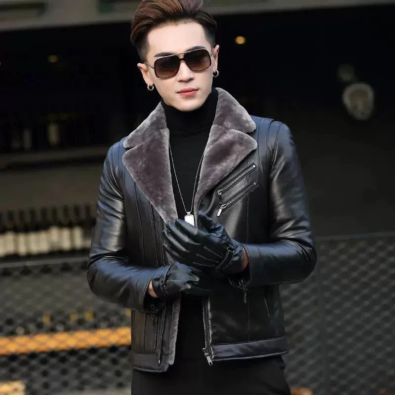 Winter Real Leather Jacket Men Genuine Leather And Fur Integrated Short Fashion Natural Men Sheepskin Leather Coats Man Clothes