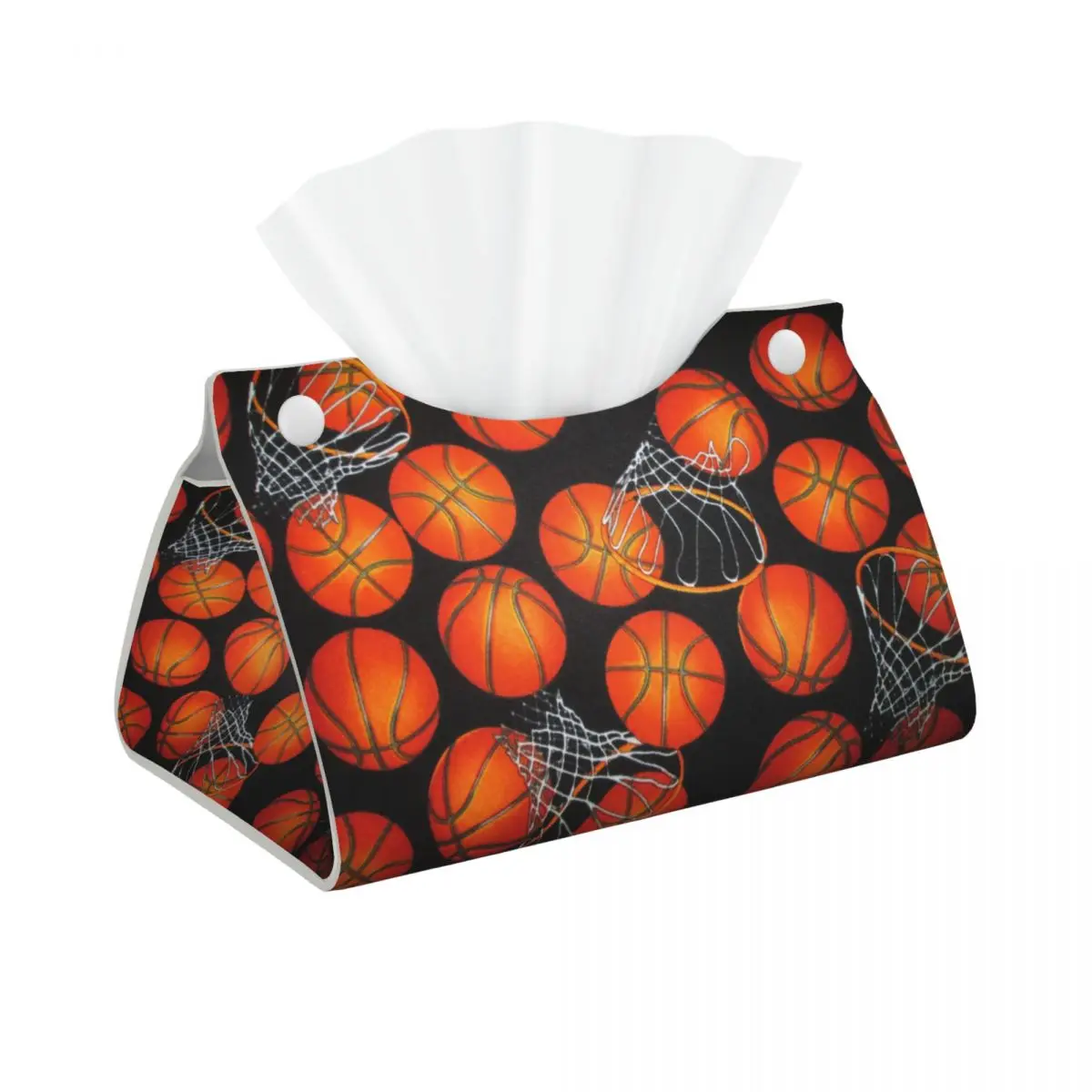 Custom Basketball Dots Round Tissue Box Cover Rectangular PU Leather Physical culture Facial Tissues Holder for Office