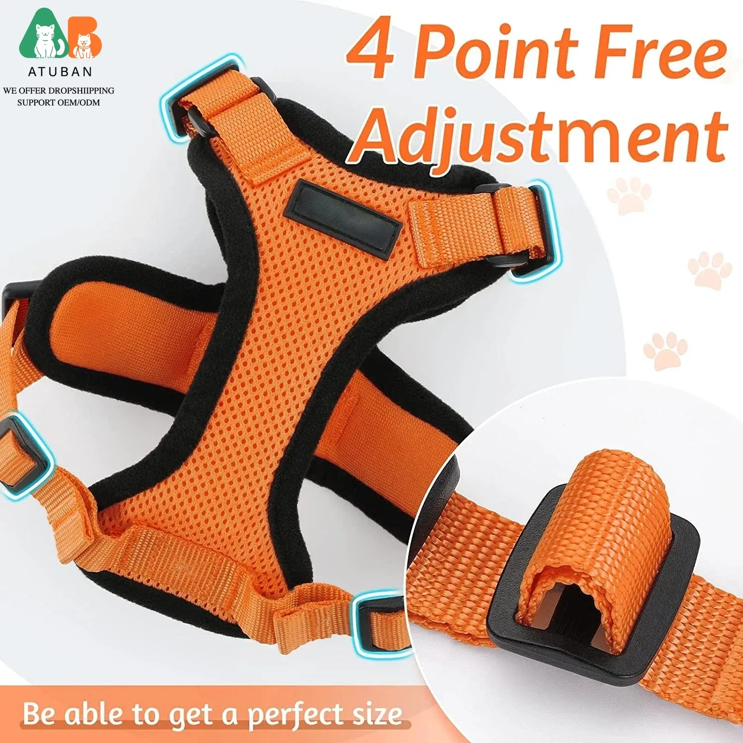 ATUBAN Cat Harness and Leash for Walking,Escape Proof Soft Adjustable Vest Harnesses for Cat,Breathable Reflective Strips Jacket
