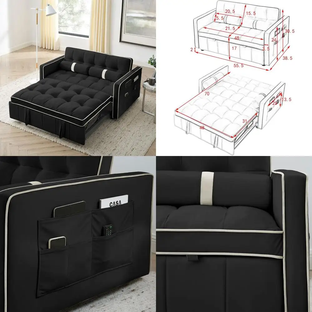 

Modern Velvet Sleeper Sofa Bed with Adjustable Back and Pockets for Small Spaces