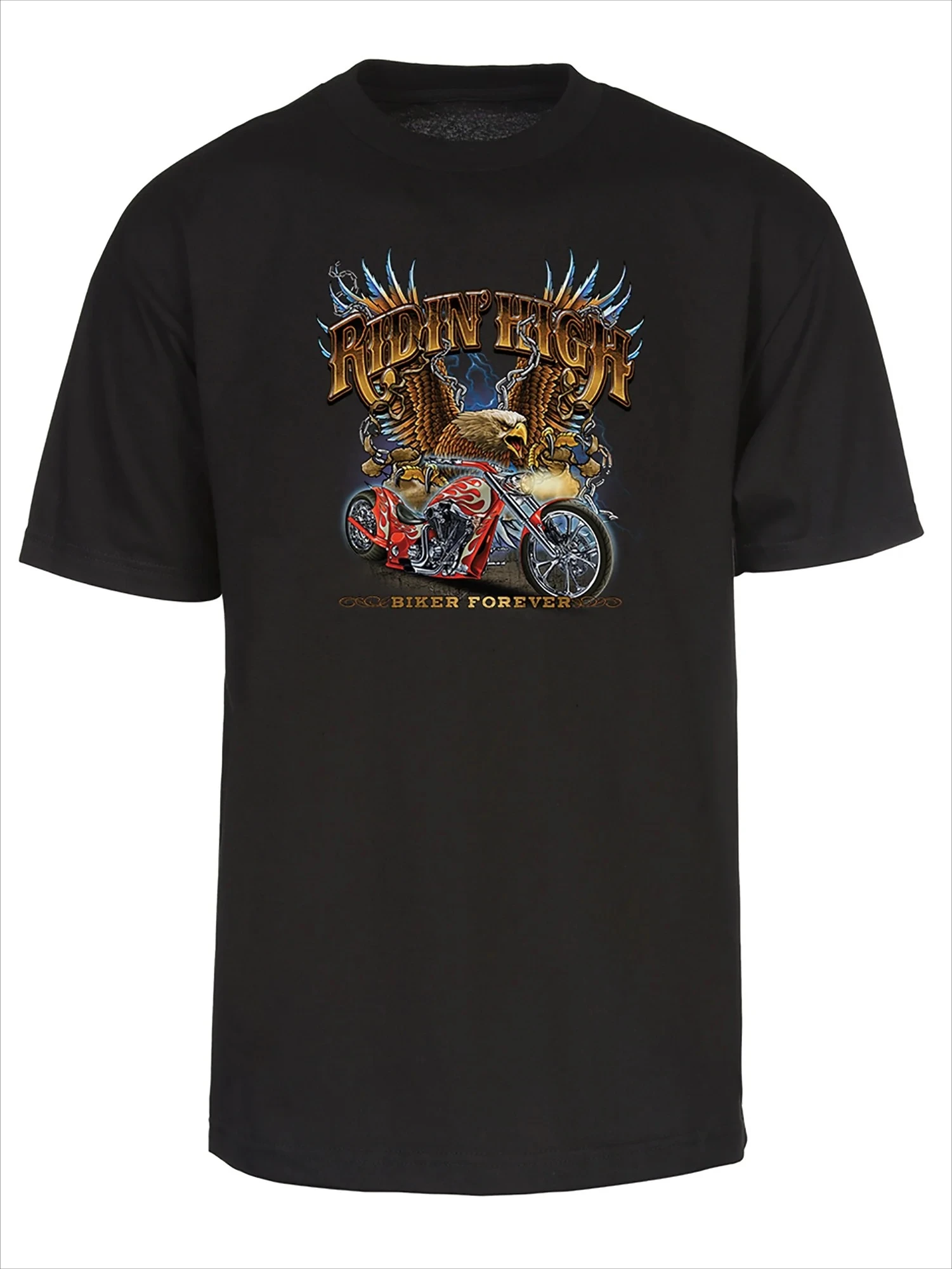 

Riding High Biker Forever Eagle Motorcyle Chopper T-Shirt 100% Cotton O-Neck Short Sleeve Summer Casual Mens T-shirt Streetwear