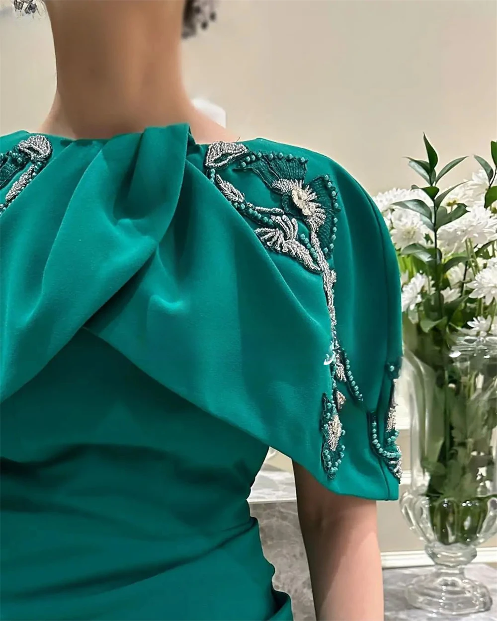 Abiti da sera verde o-collo nuova festa per le donne 2023 a-line ricamo scialle guaina elegante occasione formale Prom Gown 0.