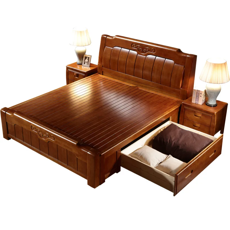 

Solid wood bed, storage high box master bedroom bed