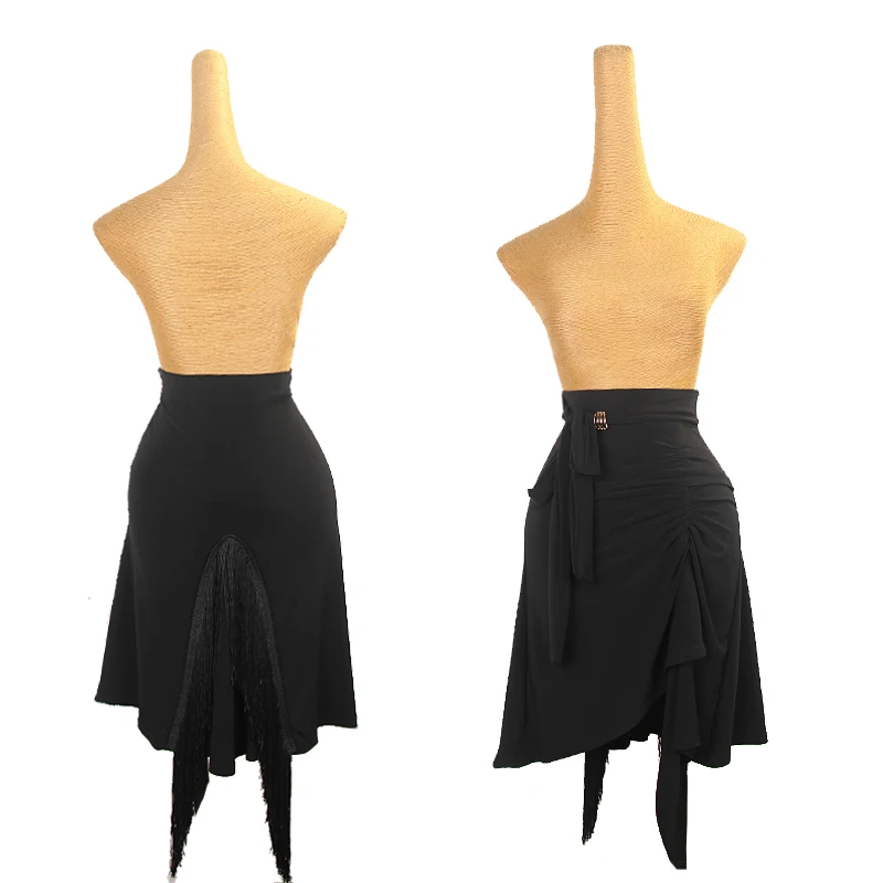 Latin dance costume for women's black sexy tassel irregular short skirt girl tango samba rumba professional practice skirts