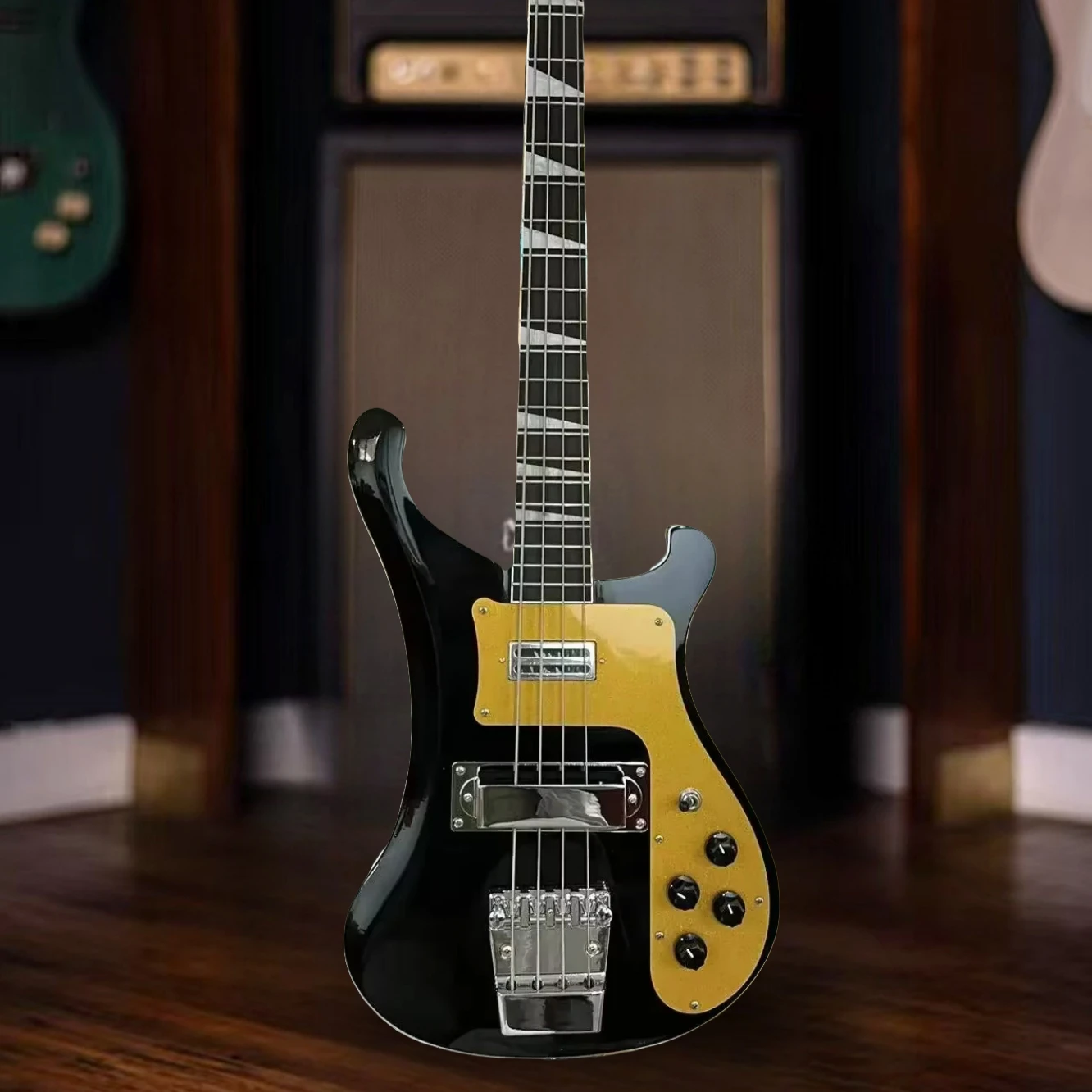 

Free Shipping 4003 Bass 4 Strings Electric Guitar with Upgrade Accessories Yellow Pickguard Chrome Hardware