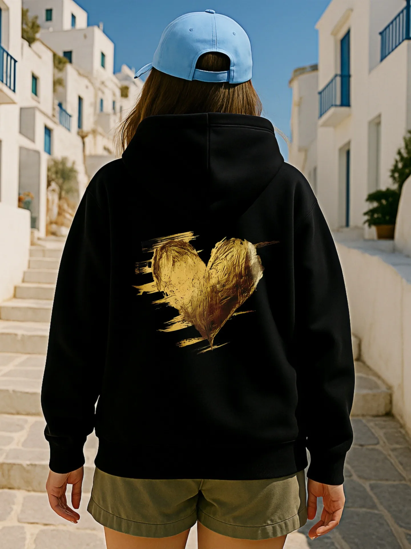 Grafik-Hoodie mit Herz-Print, ästhetisches Design, mit Fleece gefüttert, lässige Alltagskleidung, für junge Männer und Frauen