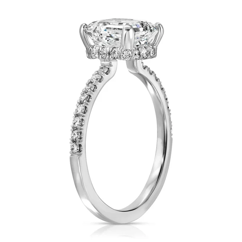 Vintage 2CT EF VS-VVS Asscher Cut CVD&HPHT Lab Grown Diamond Hidden Halo Platinum 950 Engagement Ring For Lady IGI Certified
