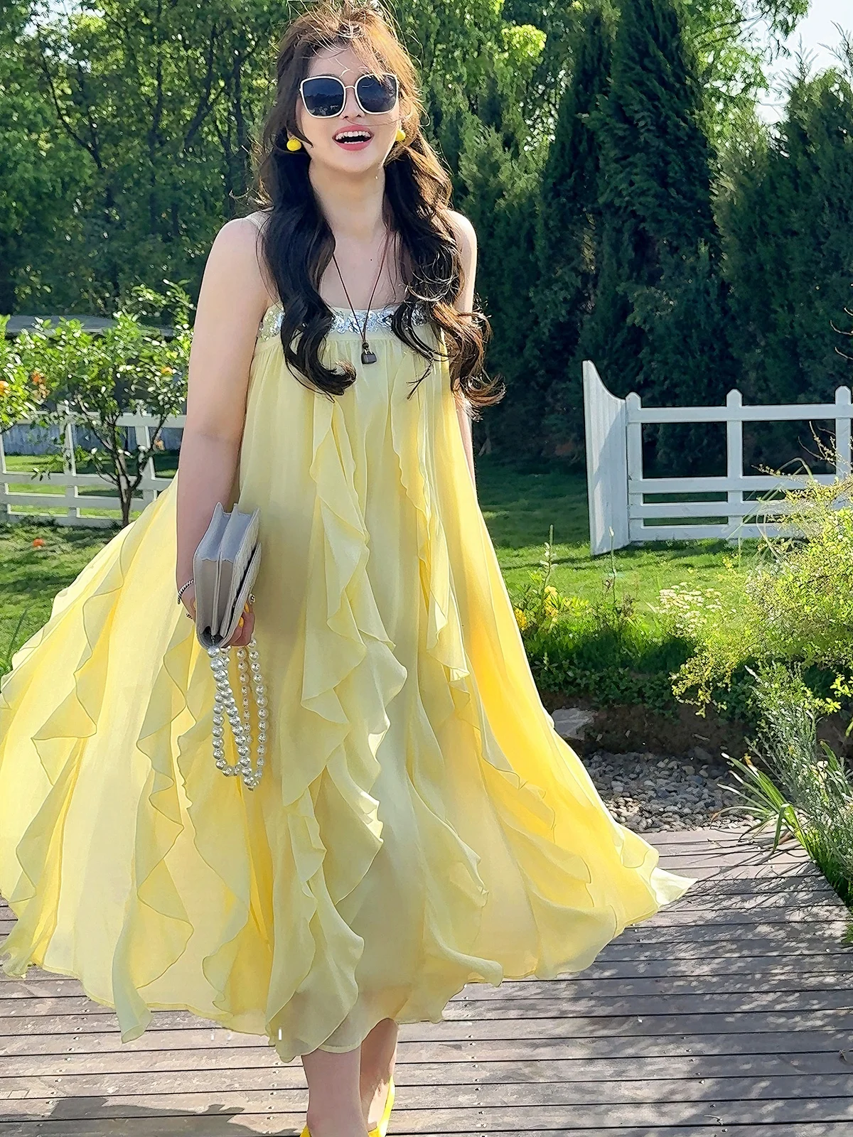 

Женское платье больших размеров Dr Cher Design с пайетками, на бретельках, с кружевным подолом, миди, для повседневной носки