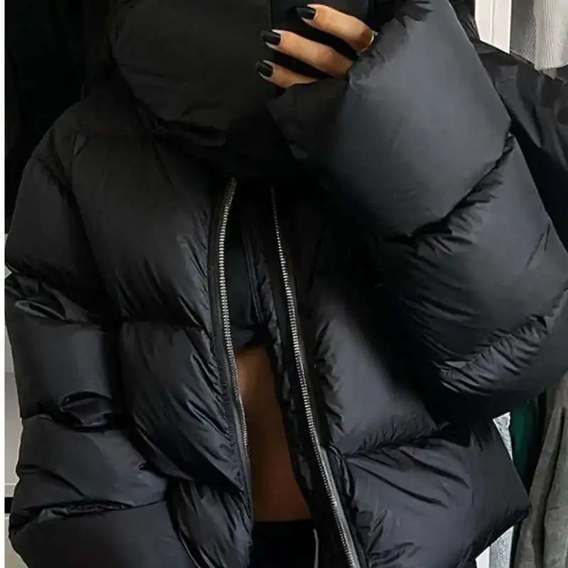 HKSH Autumn Winter New Women Tide Cotton Padded Jacket Scarf Collar Thick Long Sleeve Zipper Waded Bread Chic Trendy Coat H2840
