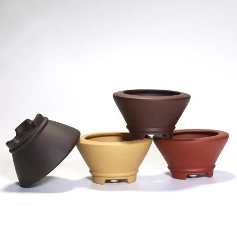 Purple Clay Succulent Plant Pot Desktop Bonsai Flower Pot with Drainage Hole for Balcony Decoration