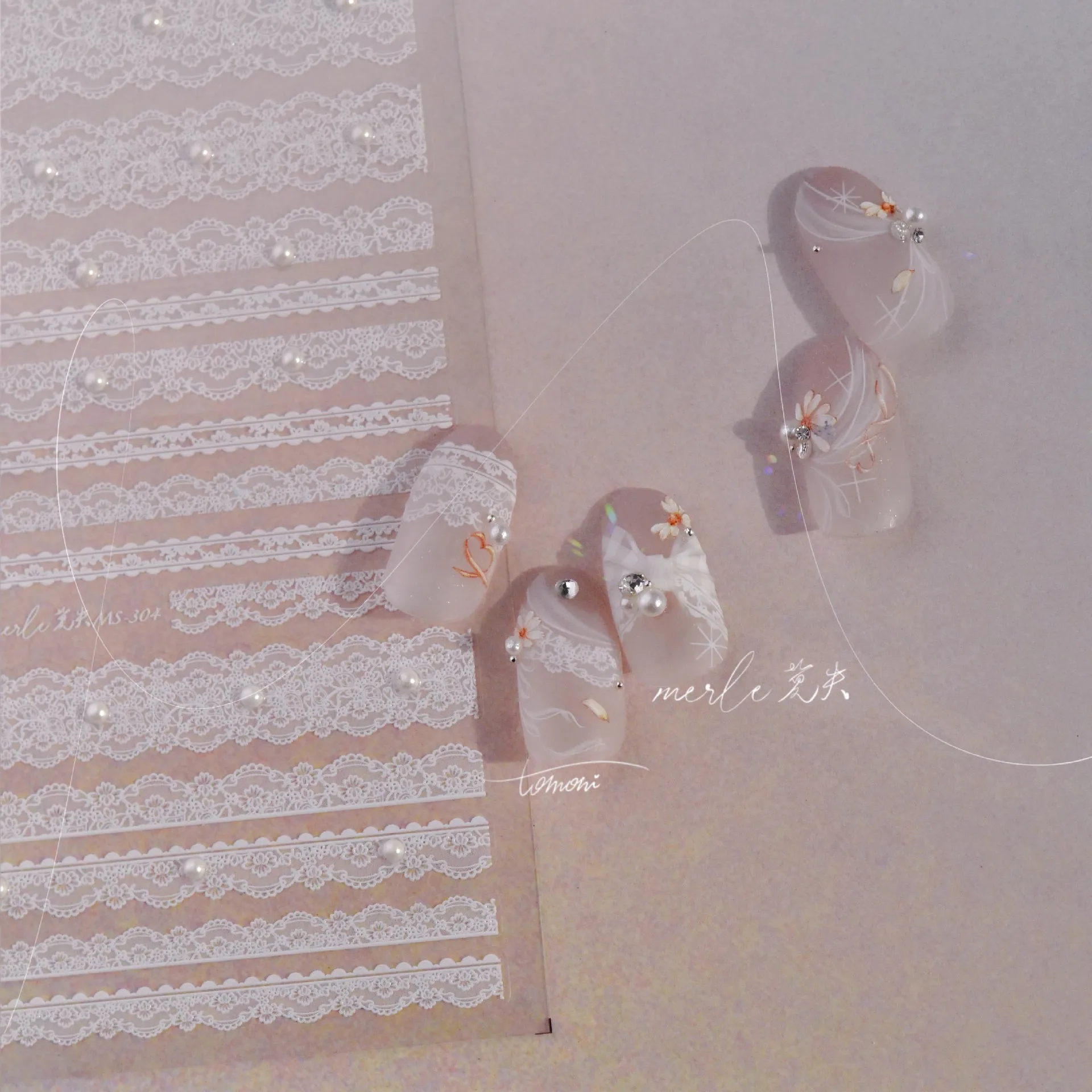 1pcs White 5D Pearl Lace Wave Lines Nail Art Stickers Elegant Exquisite Nail Decoration Decals DIY Self Adhesive Transfer Slider