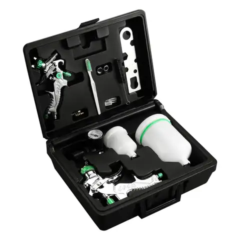 Nasedal HVLP Spray Gun Kit, 2pcs Paint Gun 0.8mm 1.4mm with Storage Case Air Regulator Gauge for House Furniture Car Painting