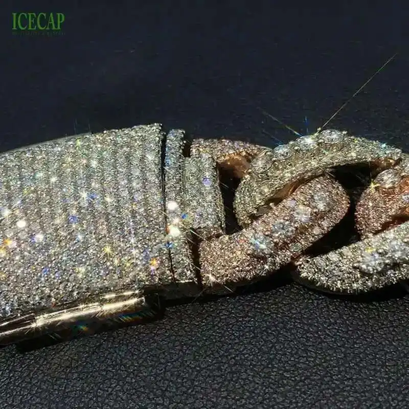 

Luxury Jewelry Custom Necklace 18mm Miami Cuban Link Chain 925 Silver Rose Gold Hiphop Cuban Chain for Men