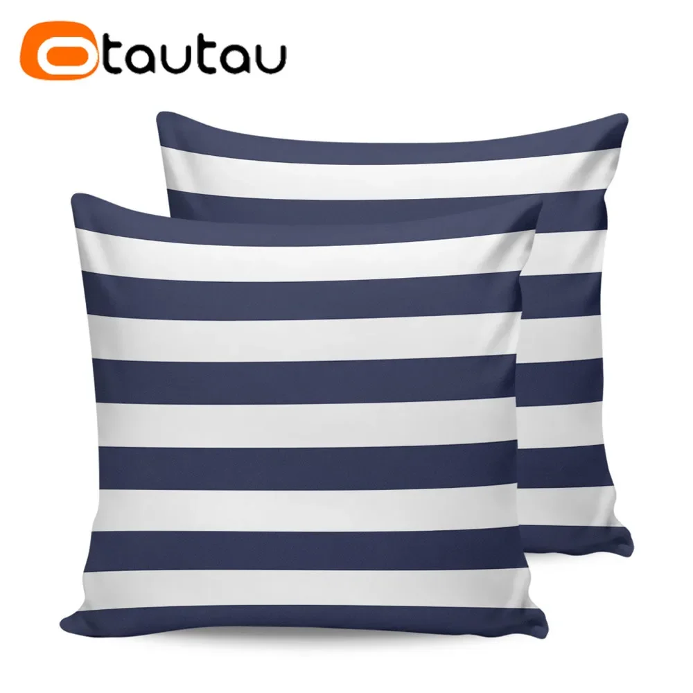OTAUTAU Outdoor Sofa Cushion Cover Without Filler Swim Pool Beach Throw Pillowcase Soft Waterproof Stripe Oxford Pillow KD021