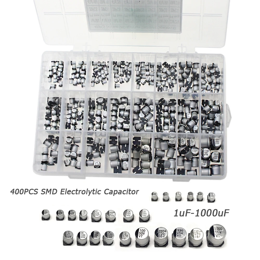 180PCS/400PCS Capacitor Kit Aluminum Electrolytic SMD 1uF-1000uF 10V 16V-50V 10/24Value With Box Kit