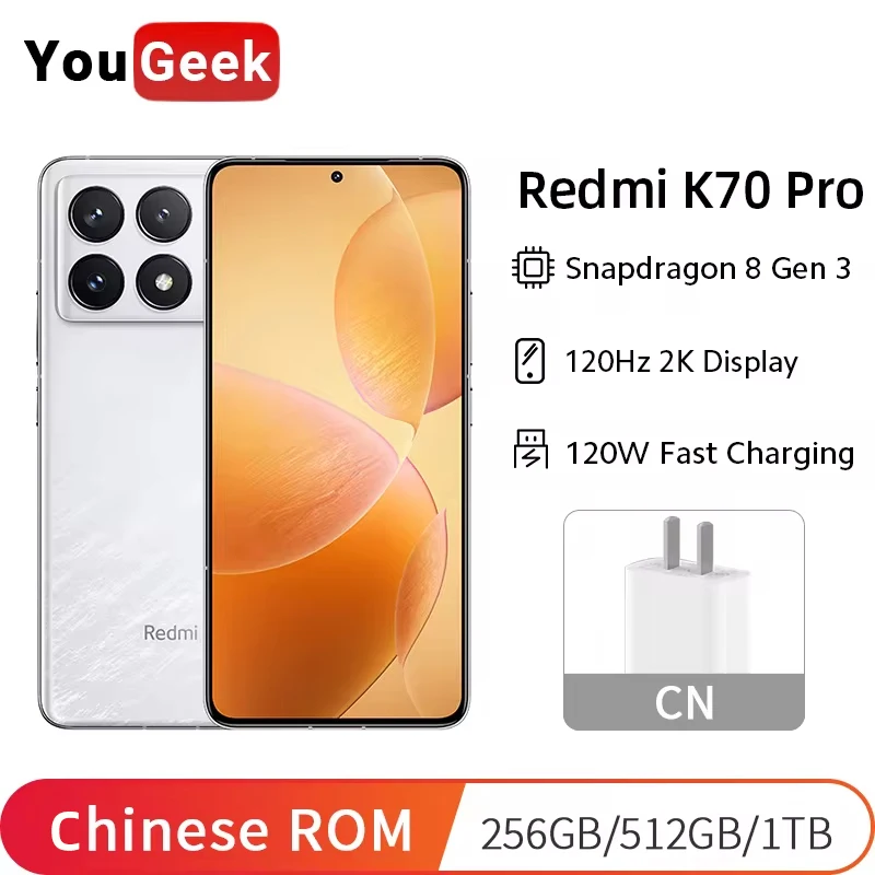 Xiaomi Redmi K70 Pro Snapdragon 8 Gen 3 Octa Core 50MP Camera 120Hz 2K Display 120W Fast Charging 256GB/512GB/1TB China Version