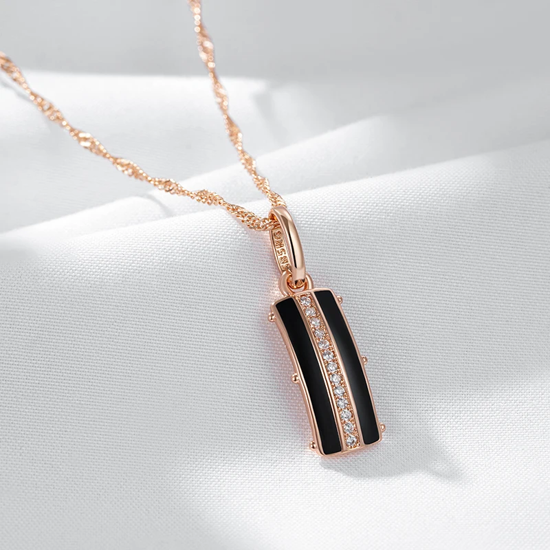 Kinel Hot Black Enamel Square Pendant Necklace Women 585 Rose Gold Color Natural Zircon Accessories High Quality Daily Jewelry