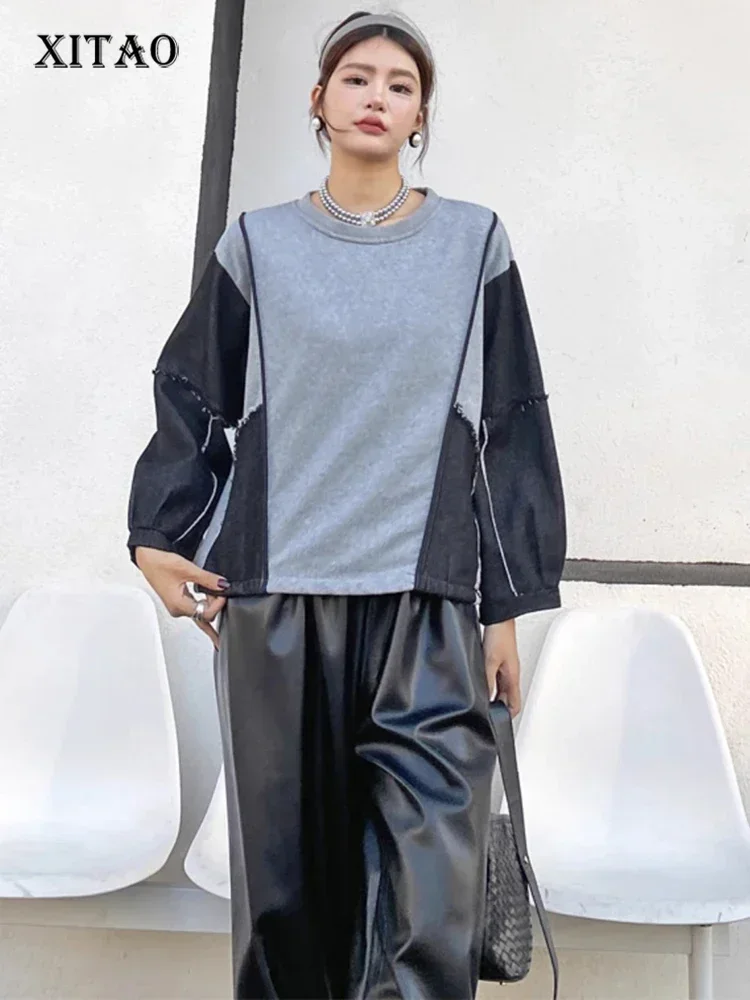 

XITAO Casual O-neck Full Sleeve Pullover Patchwork Contrast Color New Tassel Fashion Loose Personality Female Sweatshirt GMM1049