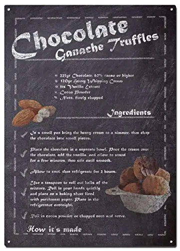 Letreros metálicos de trufas de chocolate, póster con recetas de postres, letreros decorativos, arte de pared, decoración del hogar, letrero de 8x12 pulgadas (20x30 cm)