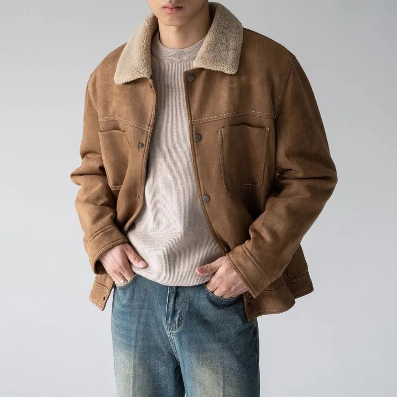 

Japanese Style Imitation Lamb Wool Inner Jacket for Men's Winter New Faux Suede Jacket for Cool Warmth Thick Workwear Coat