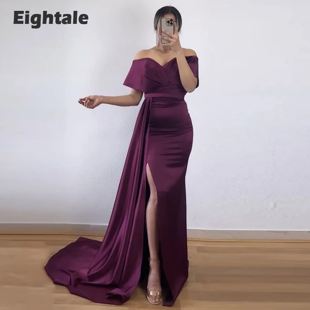 Off the shoulder purple prom dress hotsell