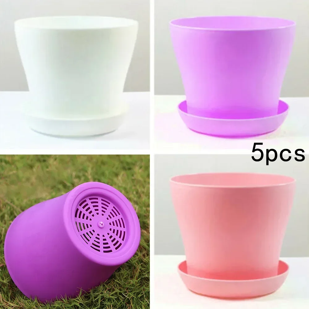 5PCS Colorful Decorative Flower Pots Gloss PP Resin Plant Home Outdoor Garden Decor Plastic Balcony Succulents Planter White