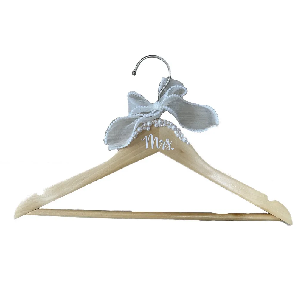 Percha de Madera Antideslizante, Ahorra Espacio, Adornada con Perlas, Percha para Secar Ropa, Lazo Decorativo, Percha para Vestidos de Novia