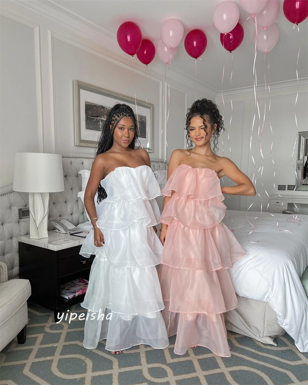 Prom Dress Organza Draped Tiered Pleat Engagement A-line Strapless Bespoke Occasion Gown Long Dresses Saudi Arabia Evening