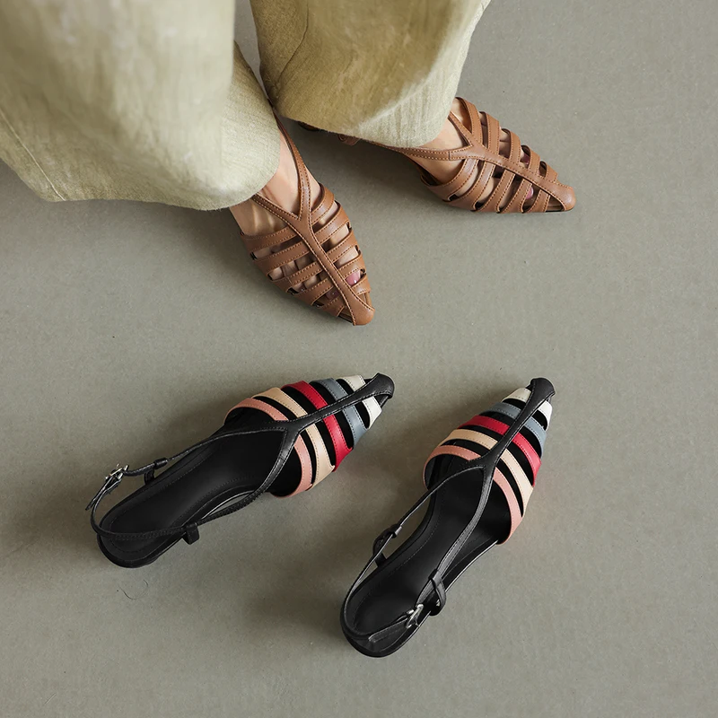 2026new summer women sandals natural leather 22-25cm weave cowhide+sheepskin+pigskin cross-tied high heel women shoes fashion
