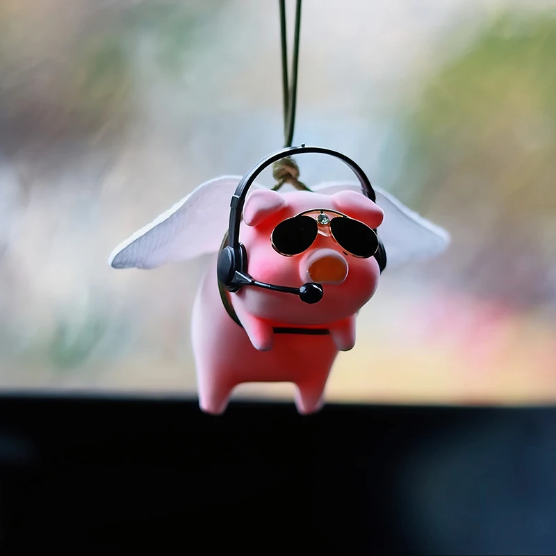 Cute Car Interior Decoration Funny Pilot Pig Auto Rearview Mirror Hanging Pendant For Gift Car Interior Decoration Accessories