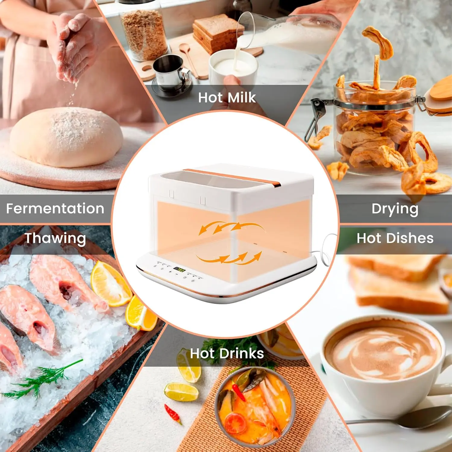 صندوق مقاوم للخبز قابل للطي مع 0-120 ℉   التحكم في درجة الحرارة ومؤقت 1–9H للطباخ البطيء وصندوق عجين البيتزا · تخفيضات كبيرة