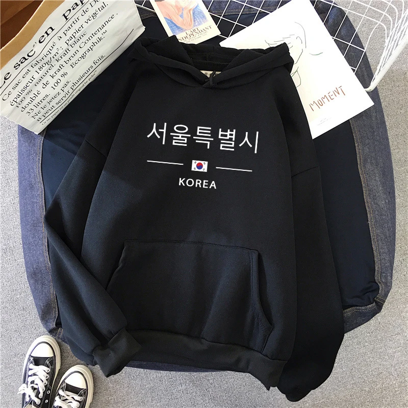 Seoul Korea Print Hoodie für Frau Hohe Qualität Hoode Langarm Pullover Alle Saison Weibliche Täglich Casual Sport Lose Sweatshirt – Detail 12